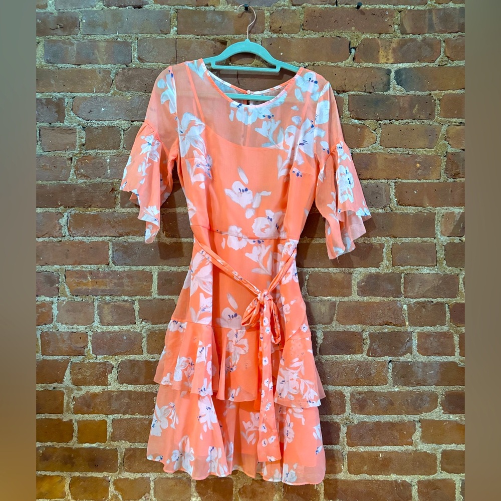 French connection alba chiffon sheer pastel floral dress